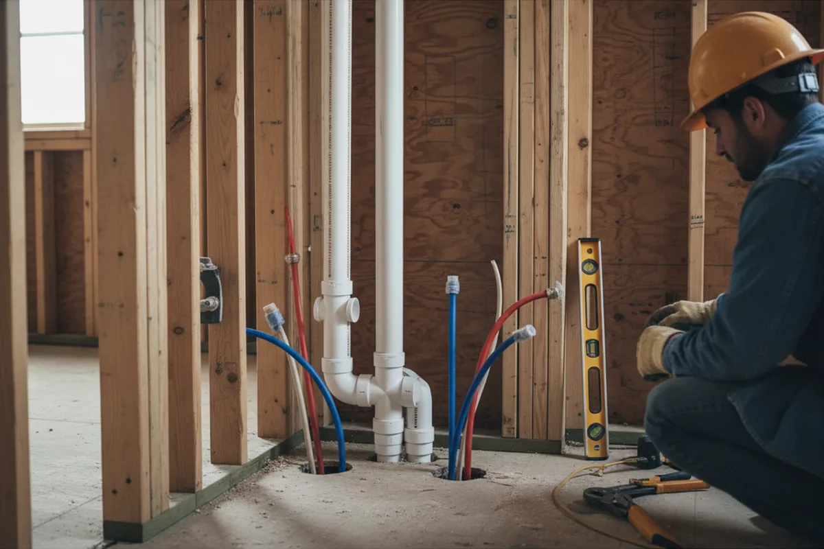 Drain and supply rough-in during Sump Pump Repair in Saltillo